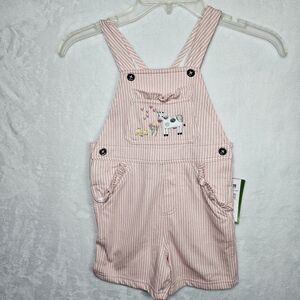 NWT John Deere Toddler Pink White Striped Overalls Cow Ducks Ruffles Size 2T